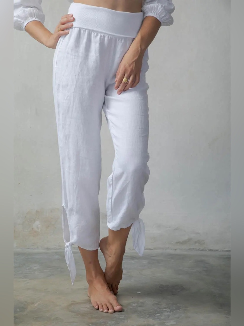 Luxmi Linen Set Tie Knot Capri Pants White Size Small
